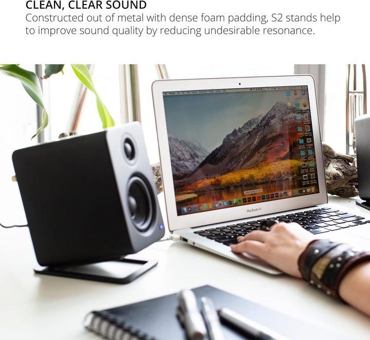 Kanto S2 Tilted Desktop Speaker Stands for Small Speakers & Compact 2”-3” Studio Monitors | Supports