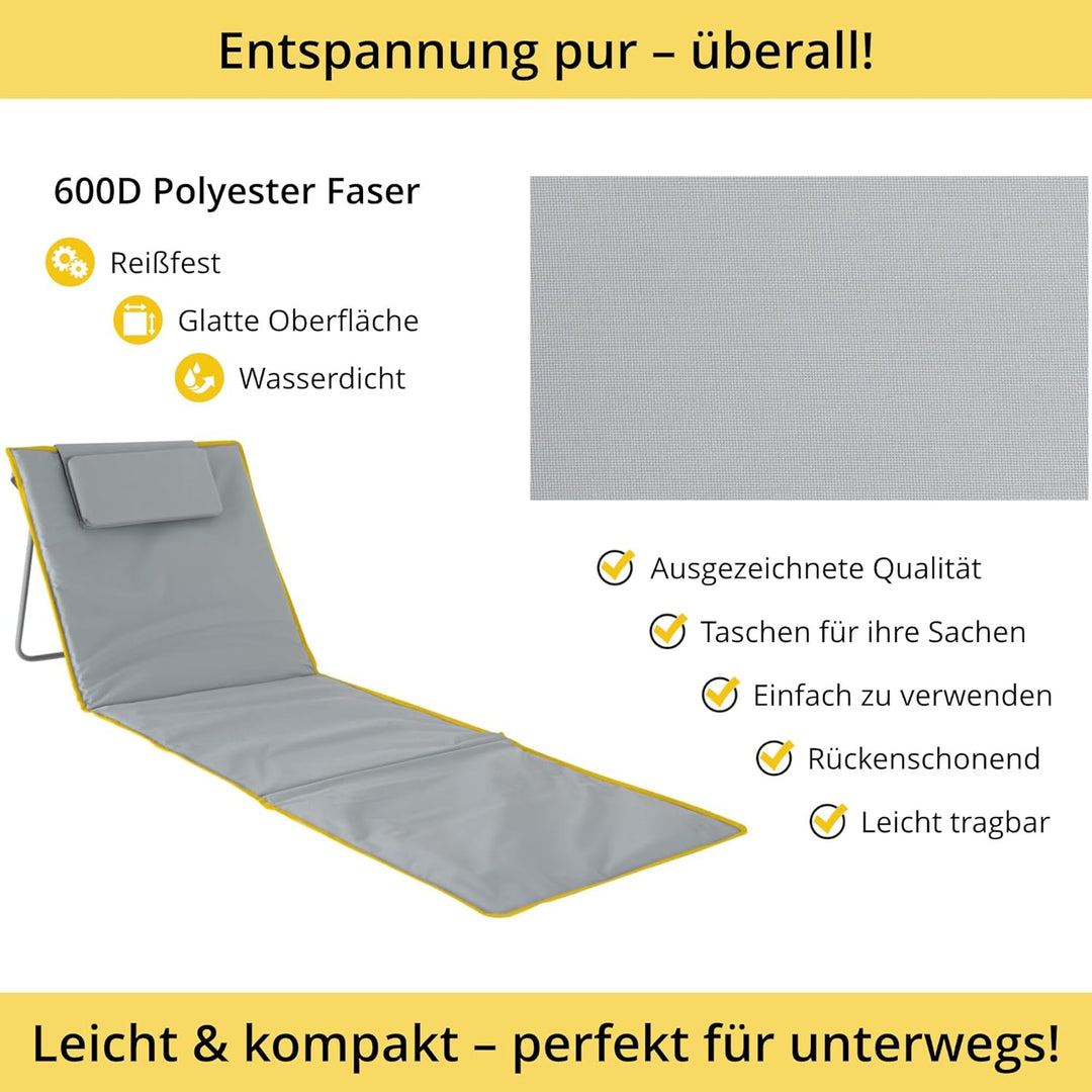 Stagecaptain Beachmatte “Layla” 2X Set - Gepolsterte Strandmatten mit Kopfkissen - Verstellbare Rück