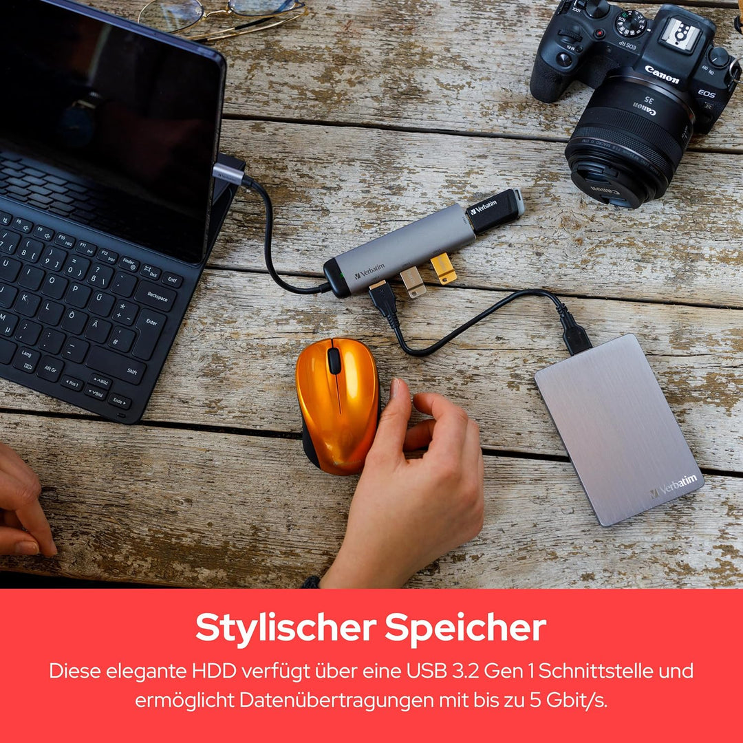 Verbatim Store 'n' Go ALU Slim, 1 TB, Silber, Externe Festplatte, USB 3.2 GEN 1, Festplatte extern a