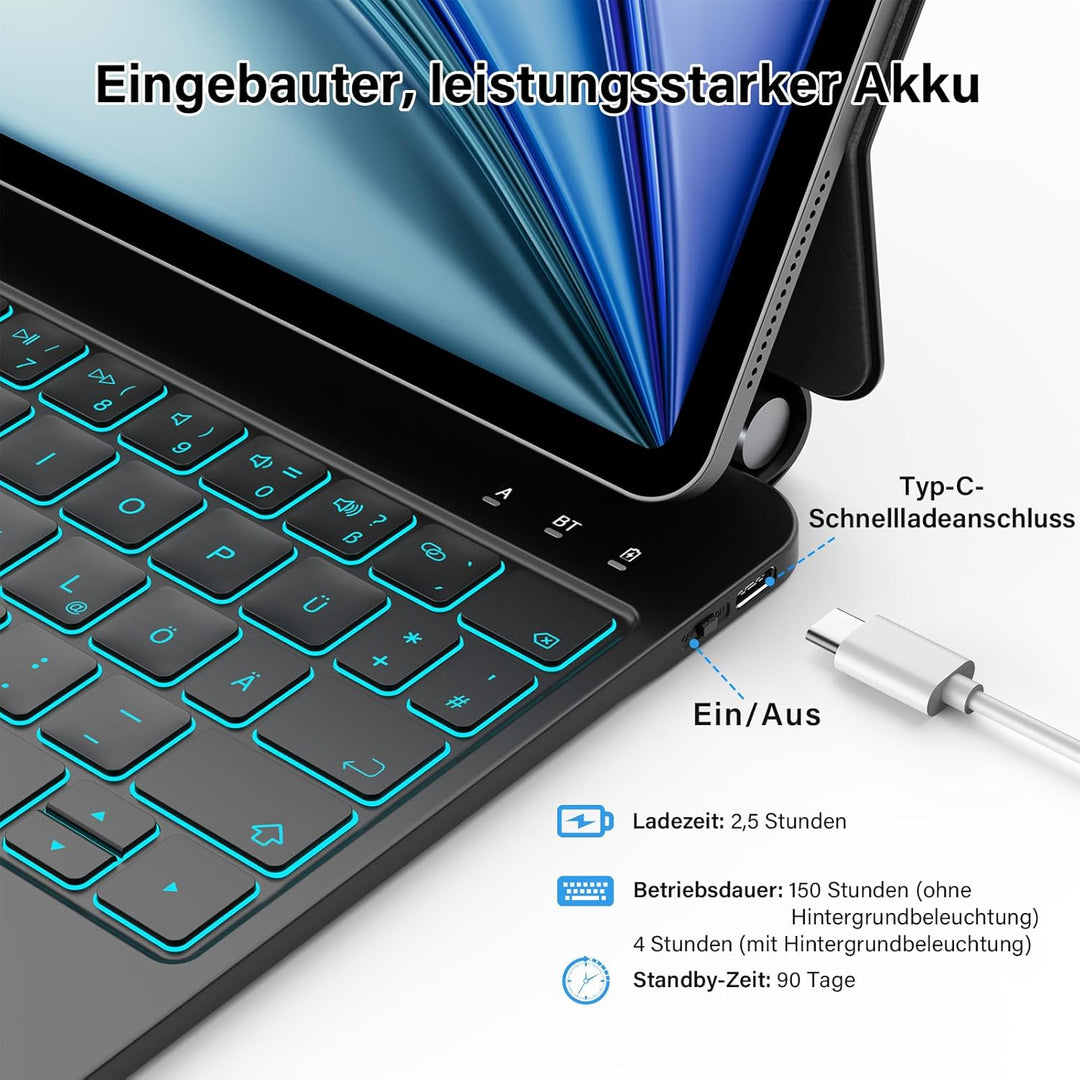 KBCASE Magnetische Tastatur Hülle für iPad Air 11 Zoll M3/M2 (2025/2024),Air 5/4 Generation Magic Ke