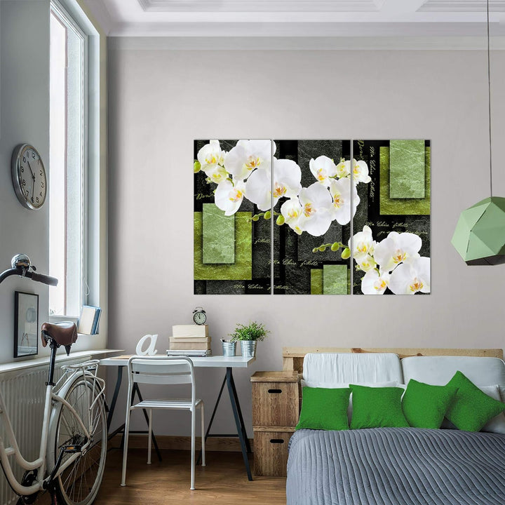 Runa Art Wandbilder Blumen Orchidee Bild XXL Wohnzimmer Schlafzimmer Grün Abstrakt 120 x 80 cm 3 Tei