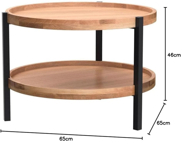 M2 Kollektion Alva 2 Couchtisch, Echtholz Wildeiche furniert, braun, Durchmesser 65cm, Höhe 46cm, Al