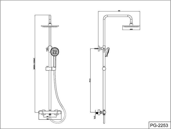 YOOZENA Duscharmatur Komplettset, Duschsystem（Duscharmatur mit Thermostat，Kopfbrause, Duschkopf mit