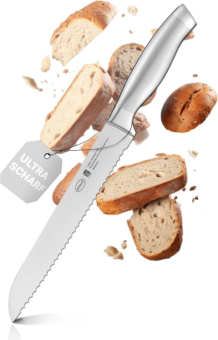 RÖSLE Brotmesser Basic Line, Hochwertiges Küchenmesser zum Schneiden von Brot, Brötchen und Baguette