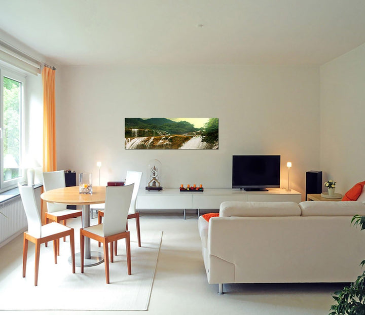 Paul Sinus Art Panoramabild auf Leinwand und Keilrahmen 150x50cm Vietnam Detain Wasserfall Natur