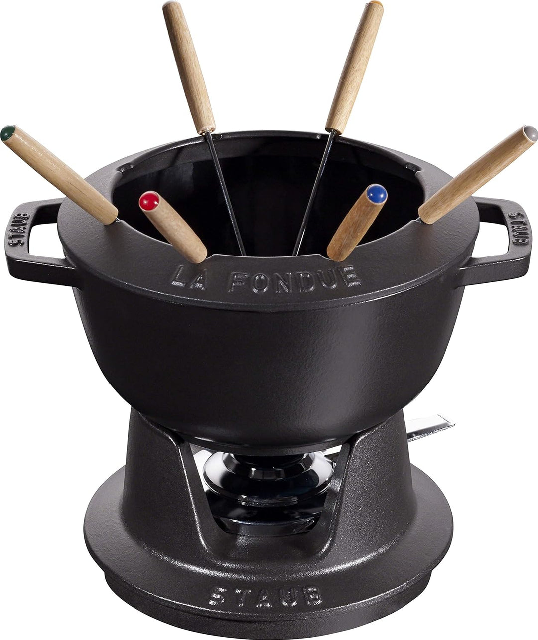 STAUB Fondue Set mit 6 Gabeln, Geeignet für Käse- Schoko- und Fleisch-Fondue, Gusseisen, 20 cm, Schw