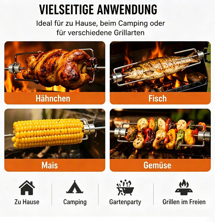 Grillmotor 25W Rotisserie-Motor Edelstahl 60kg Last