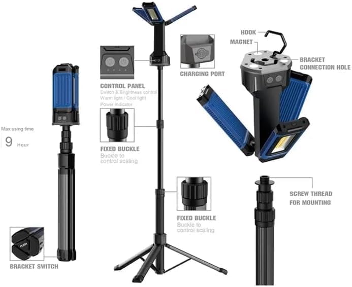 Multifunktionale klappbare LED-Lampe 4500 lm, mit Stativ, zwei Lichtfarben, Powerbank-Funktion, drei