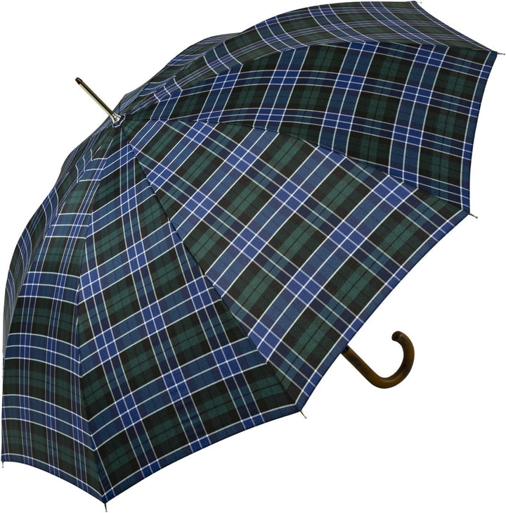 iX-brella Herren-Stockschirm Automatik mit Echtholz-Rundhakengriff - Karo blau-grün Check Blue-green