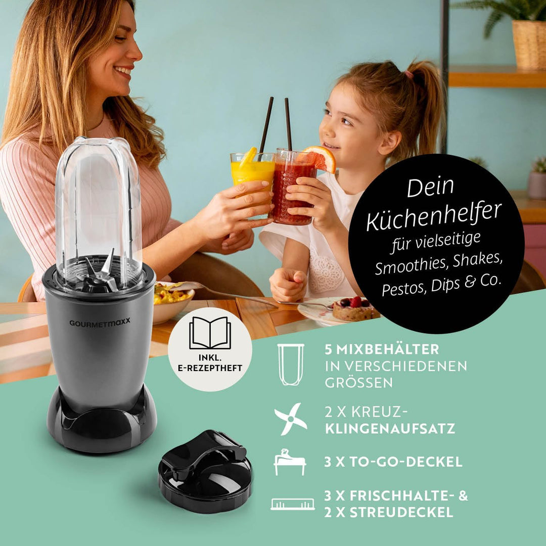 GOURMETmaxx Mr. Magic Power Pro Mixer 400 Watt | Smoothie Maker mit to go Deckel | Standmixer mit Mi