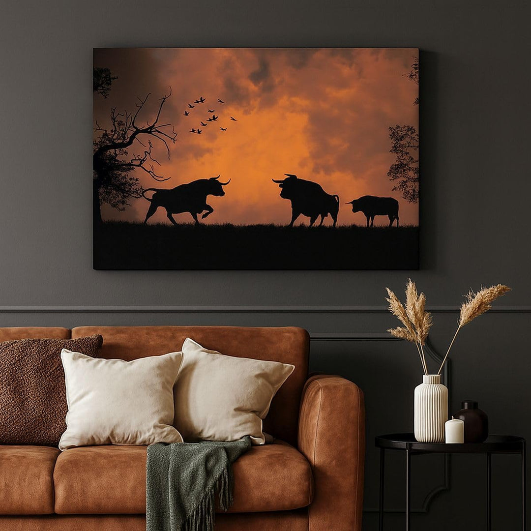 Bilder auf Leinwand 100x70cm Leinwandbild mit Rahmen Tier wütend Stier Gross Wanddeko Bild Schlafzim