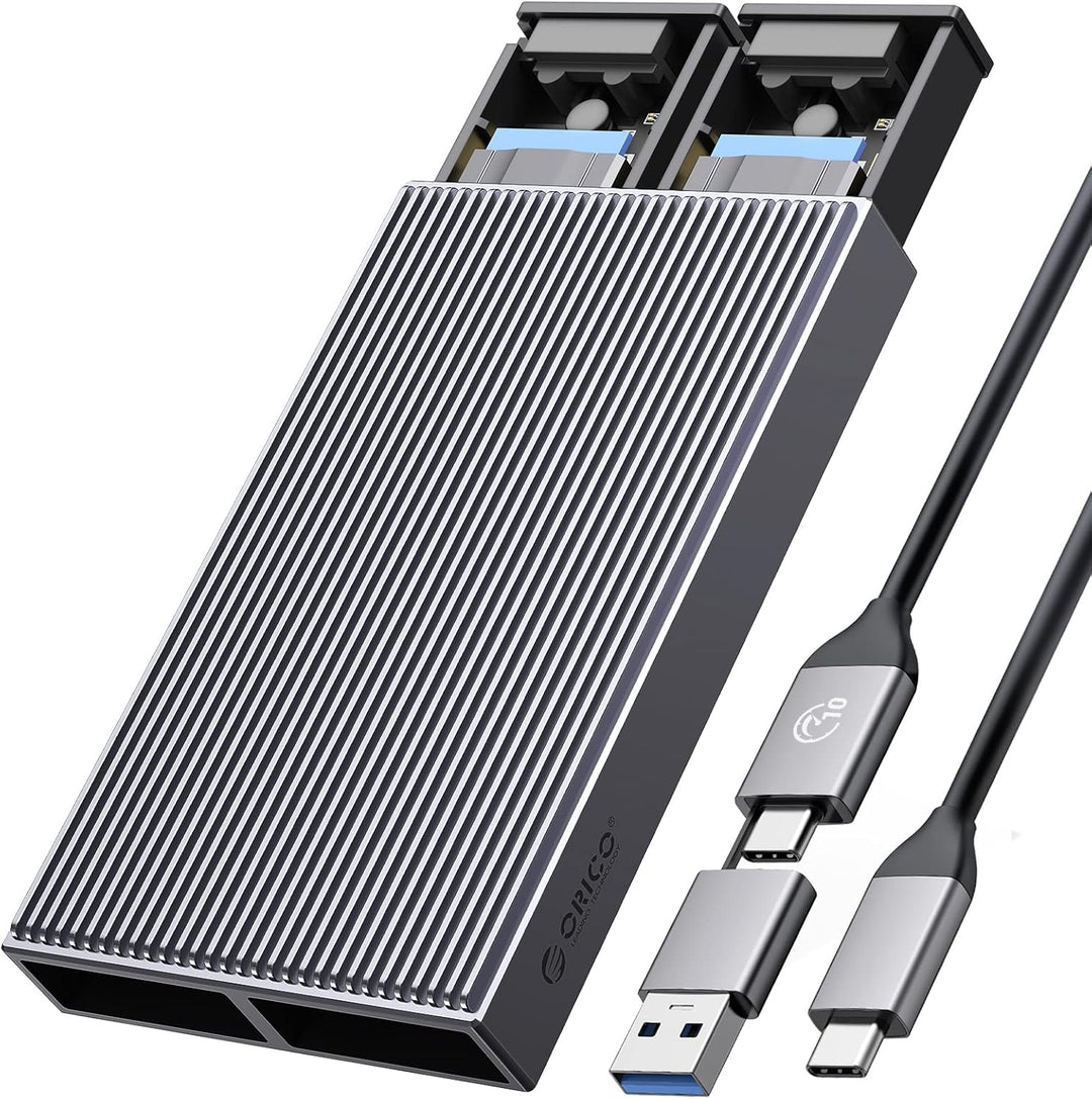 ORICO Dual-bay M.2 NVMe SSD Gehäuse, USB C auf M2 Adapter für M Key PCIe 2230/224/2260/2280 M.2 SSDs