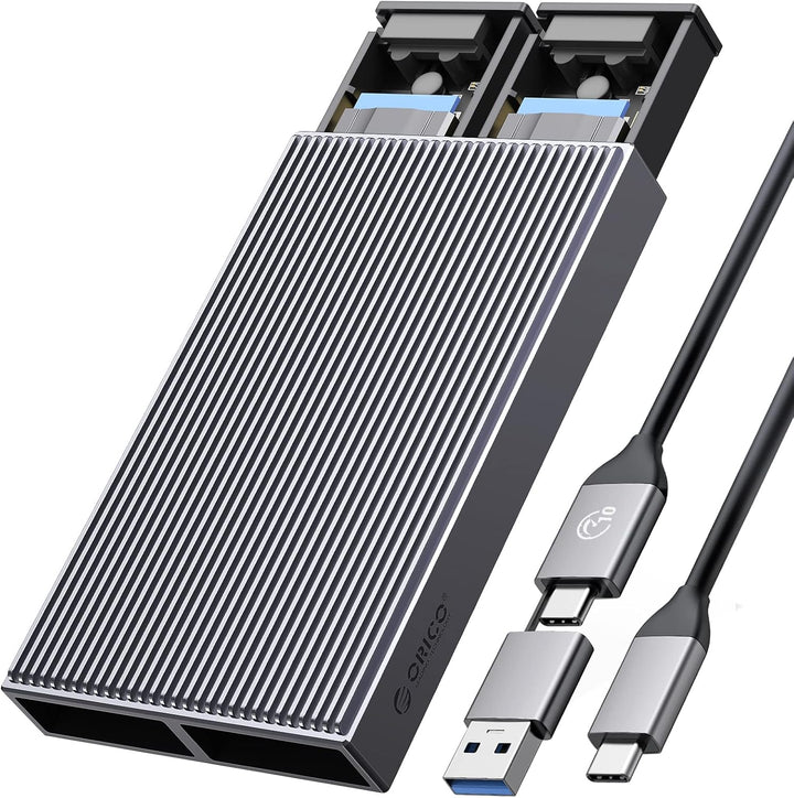 ORICO Dual-bay M.2 NVMe SSD Gehäuse, USB C auf M2 Adapter für M Key PCIe 2230/224/2260/2280 M.2 SSDs