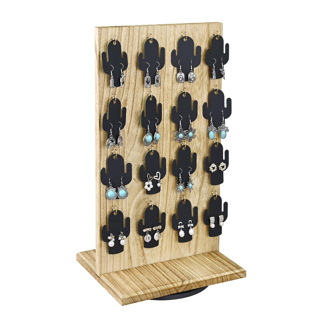 Ikee Design Drehbarer zweiseitiger Schmuckständer aus Holz, drehbarer Organizer mit 32 Haken zur Auf