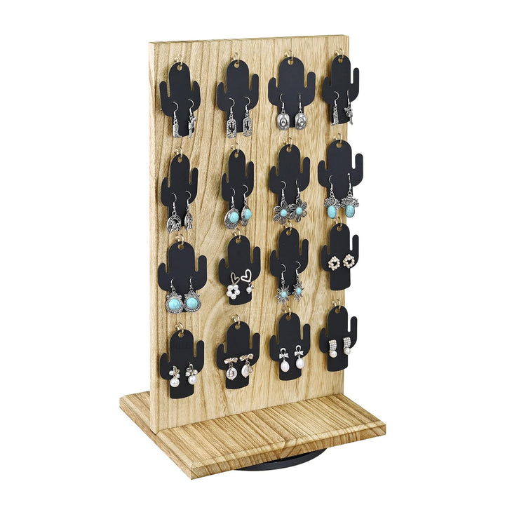 Ikee Design Drehbarer zweiseitiger Schmuckständer aus Holz, drehbarer Organizer mit 32 Haken zur Auf