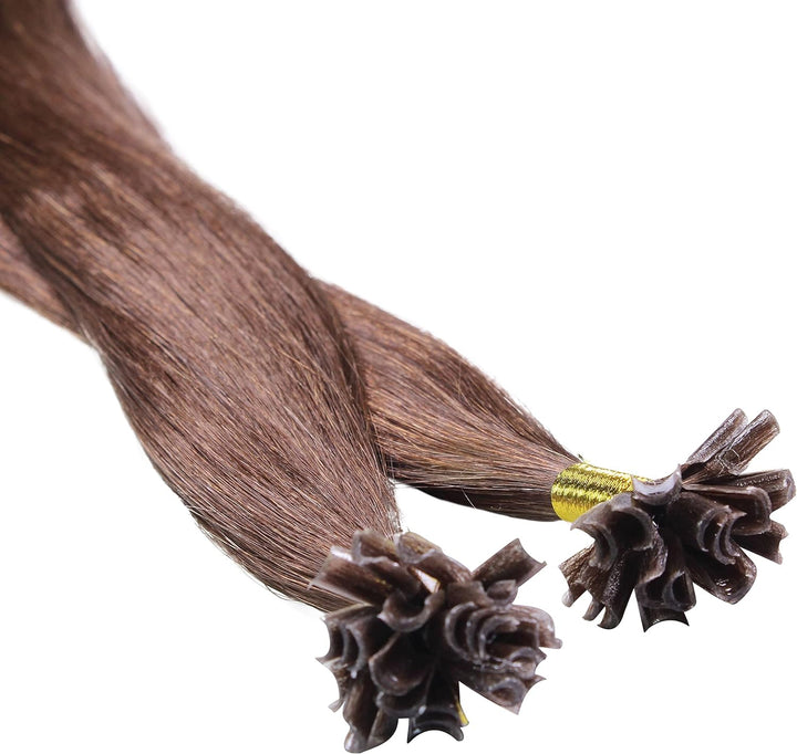 hair2heart Premium Extensions Echthaar Bondings glatt - 200 Strähnen 0.8g 50cm 4/77 mittelbraun brau