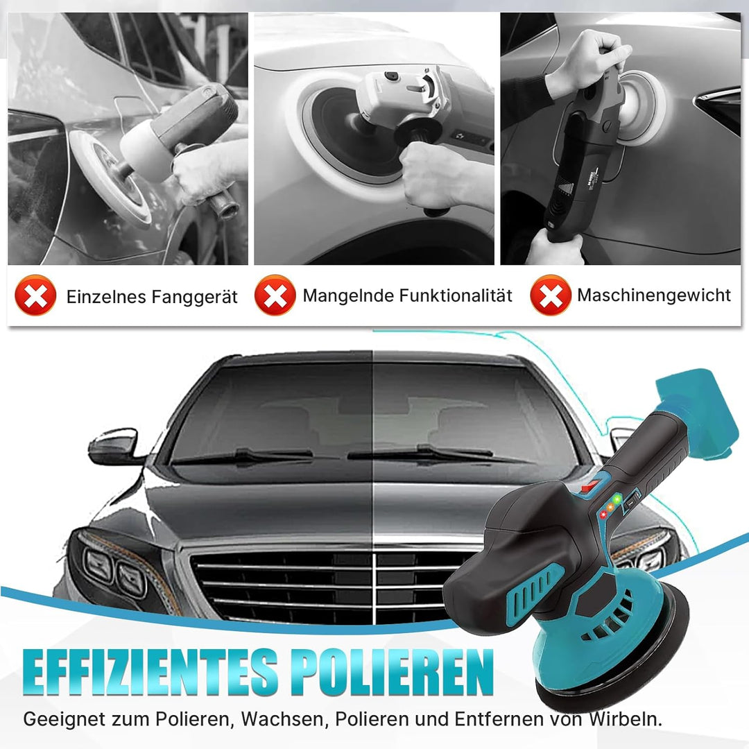 Akku Poliermaschine,145mm Auto Polierer, 6 variable Geschwindigkeit, kabelloser Akku Polierer für Au