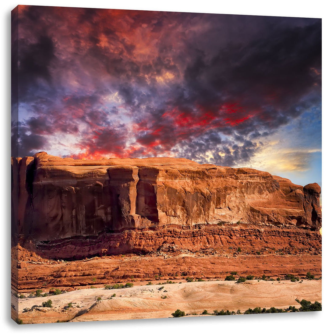 Pixxprint Mächtiges Monument Valley USA, Format: 70x70 auf Leinwand, 70x70