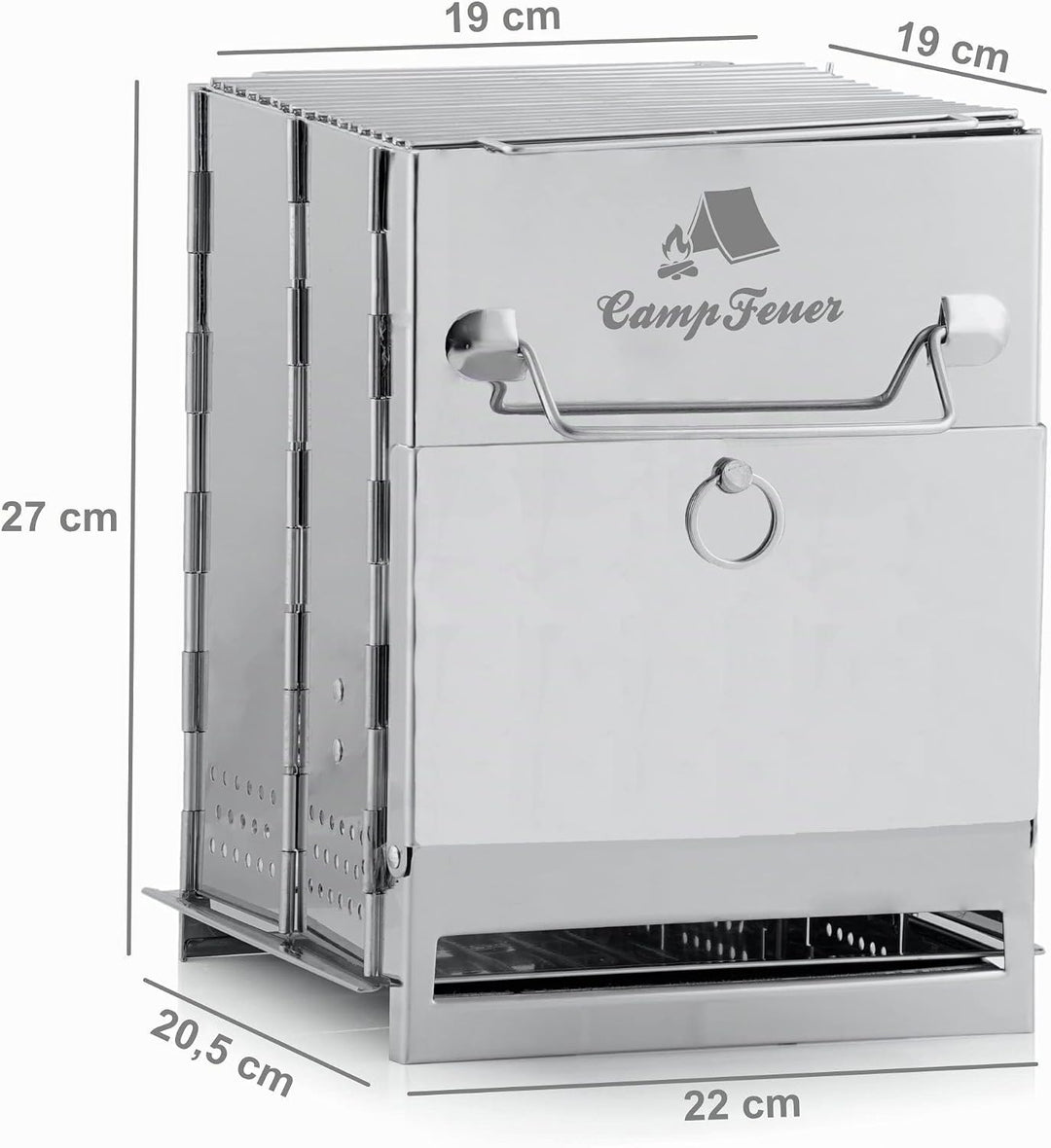 CampFeuer Edelstahl Faltgrill | 22 x 20,5 x 27 cm | Klappgrill | Campinggrill für Hiking und Outdoor