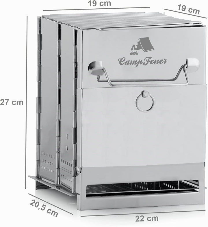 CampFeuer Edelstahl Faltgrill | 22 x 20,5 x 27 cm | Klappgrill | Campinggrill für Hiking und Outdoor