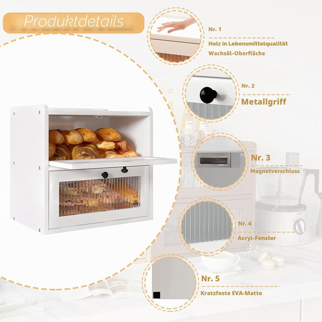 Brotkasten Holz, 2 Etagen Gross Brotbox mit Belüftungsloch, Längere Frische & Einfache Pflege, Küche