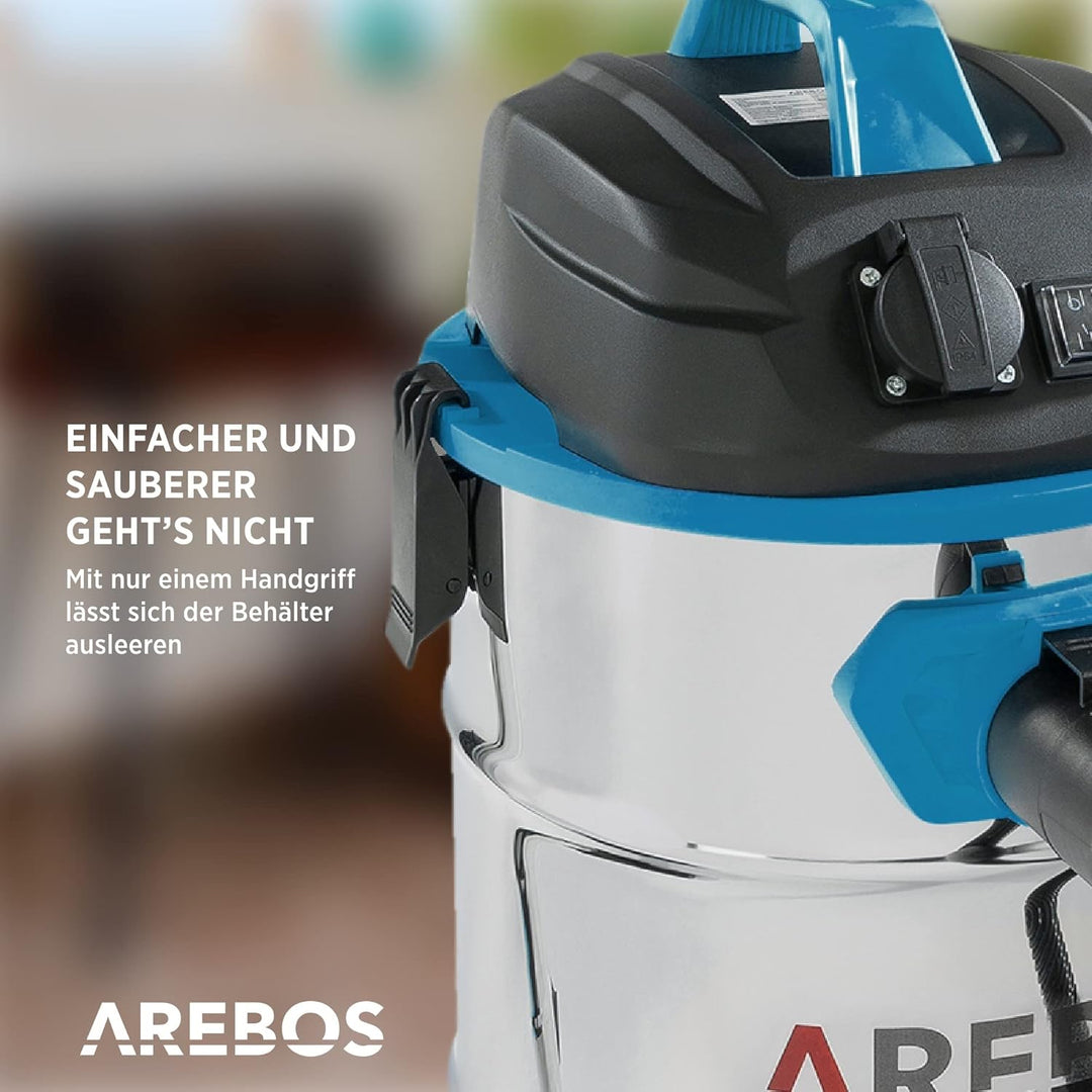 Arebos Industriestaubsauger 1600W | Nass- &amp; Trockensauger | Aschesauger für Kamin &amp; Grill | Mehrzwec