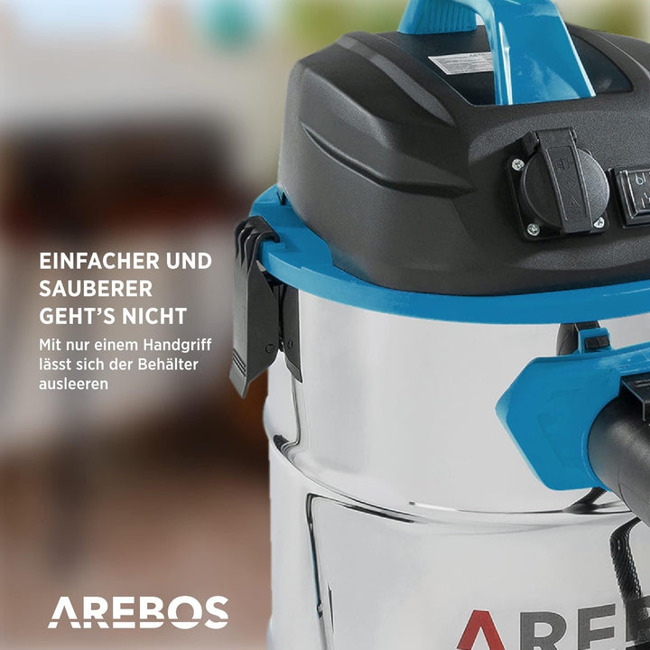 Arebos Industriestaubsauger 1600W | Nass- &amp; Trockensauger | Aschesauger für Kamin &amp; Grill | Mehrzwec