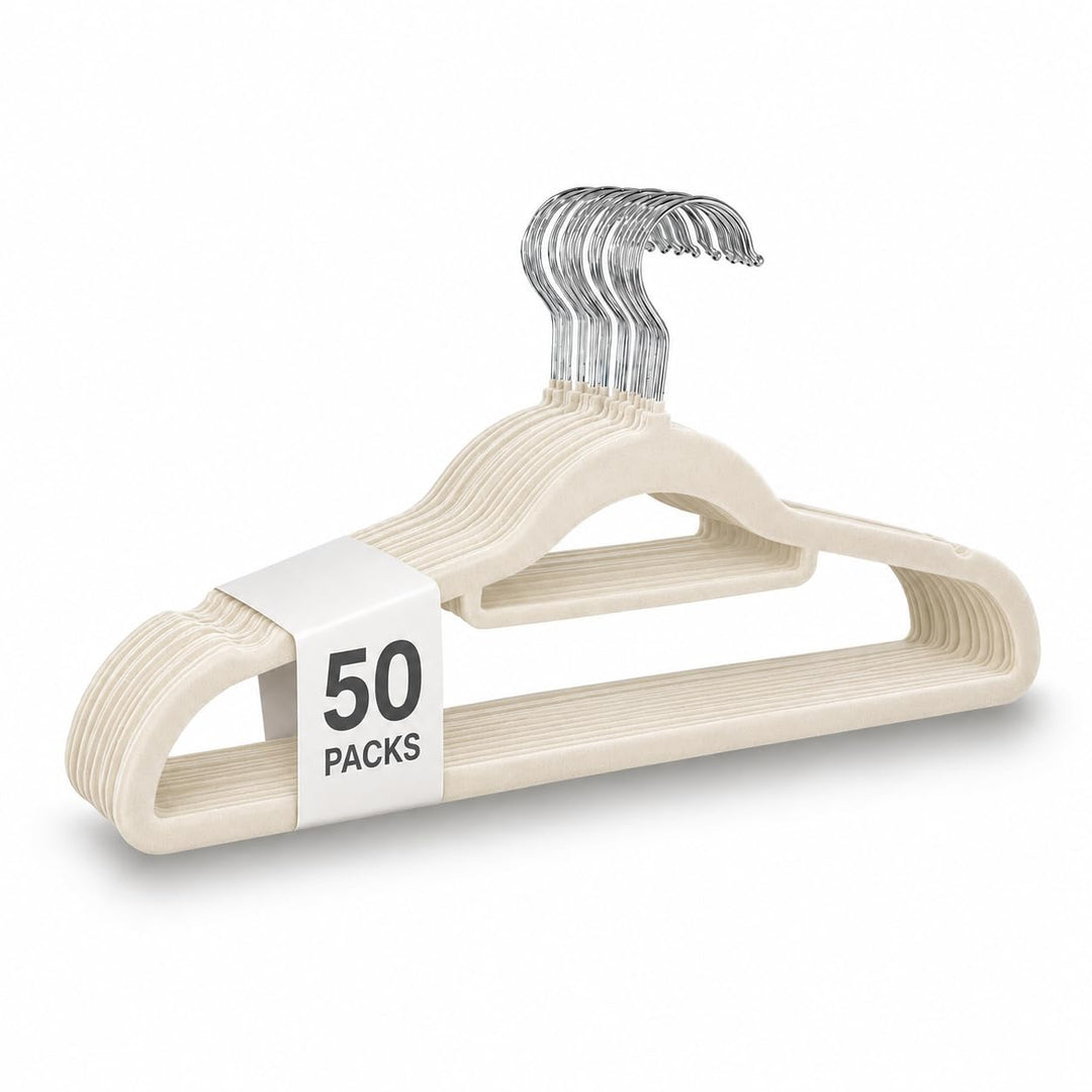 UTTAM Samt-Kleiderbügel 50-Pack - Dünne, rutschfeste Kleiderbügel mit Krawattenstange und 360-Grad-H