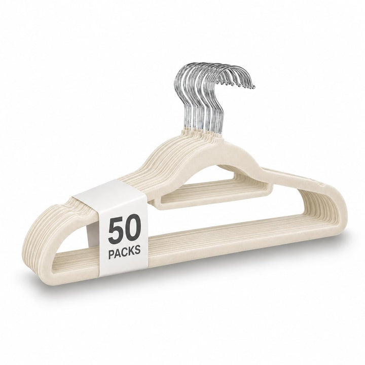 UTTAM Samt-Kleiderbügel 50-Pack - Dünne, rutschfeste Kleiderbügel mit Krawattenstange und 360-Grad-H