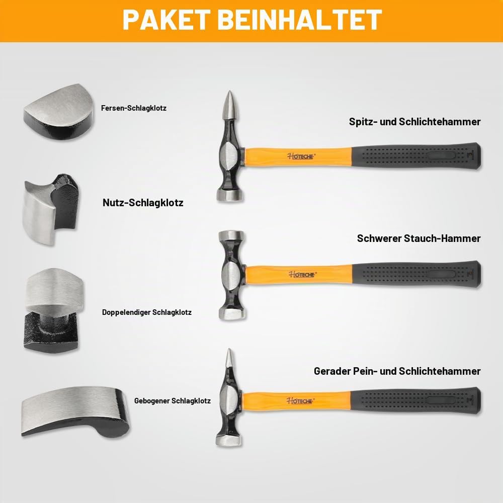 HOTECHE 7-tlg Ausbeulwerkzeug Karosserie Werkzeug Set, inklusive Schlaghammer, Spitzhammer, Meisselh