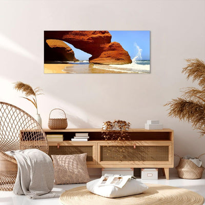 Wandbilder Dekoration Wohnzimmer Felsen Sandstein Ozean Natur Panorama Bilder auf Leinwand 120x50cm