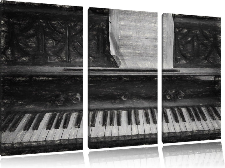 Pixxprint Antikes Klavier mit Notenblatt Kohle Zeichnung Effekt 3-Teiler Leinwandbild 120x80 Bild au