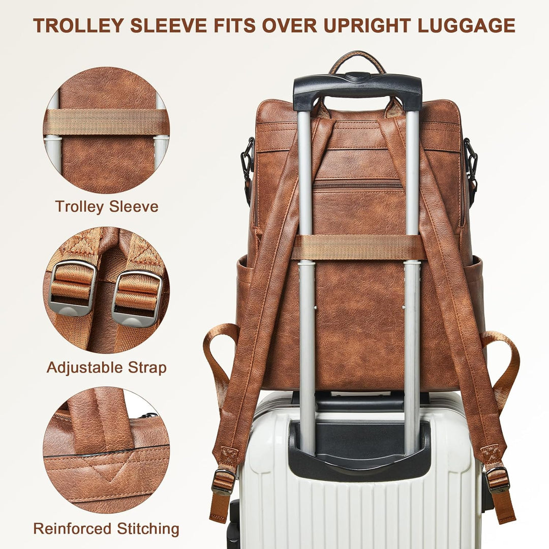 Shrrie Laptop-Rucksack für Damen, 15,6 Zoll Reise-Rucksack aus Leder, Handgepäck-Rucksack Computerta