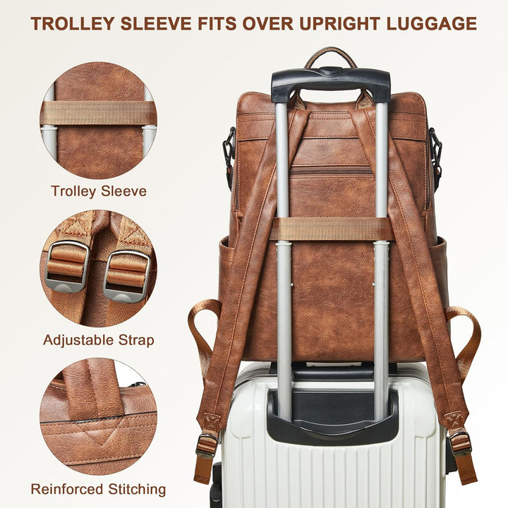 Shrrie Laptop-Rucksack für Damen, 15,6 Zoll Reise-Rucksack aus Leder, Handgepäck-Rucksack Computerta