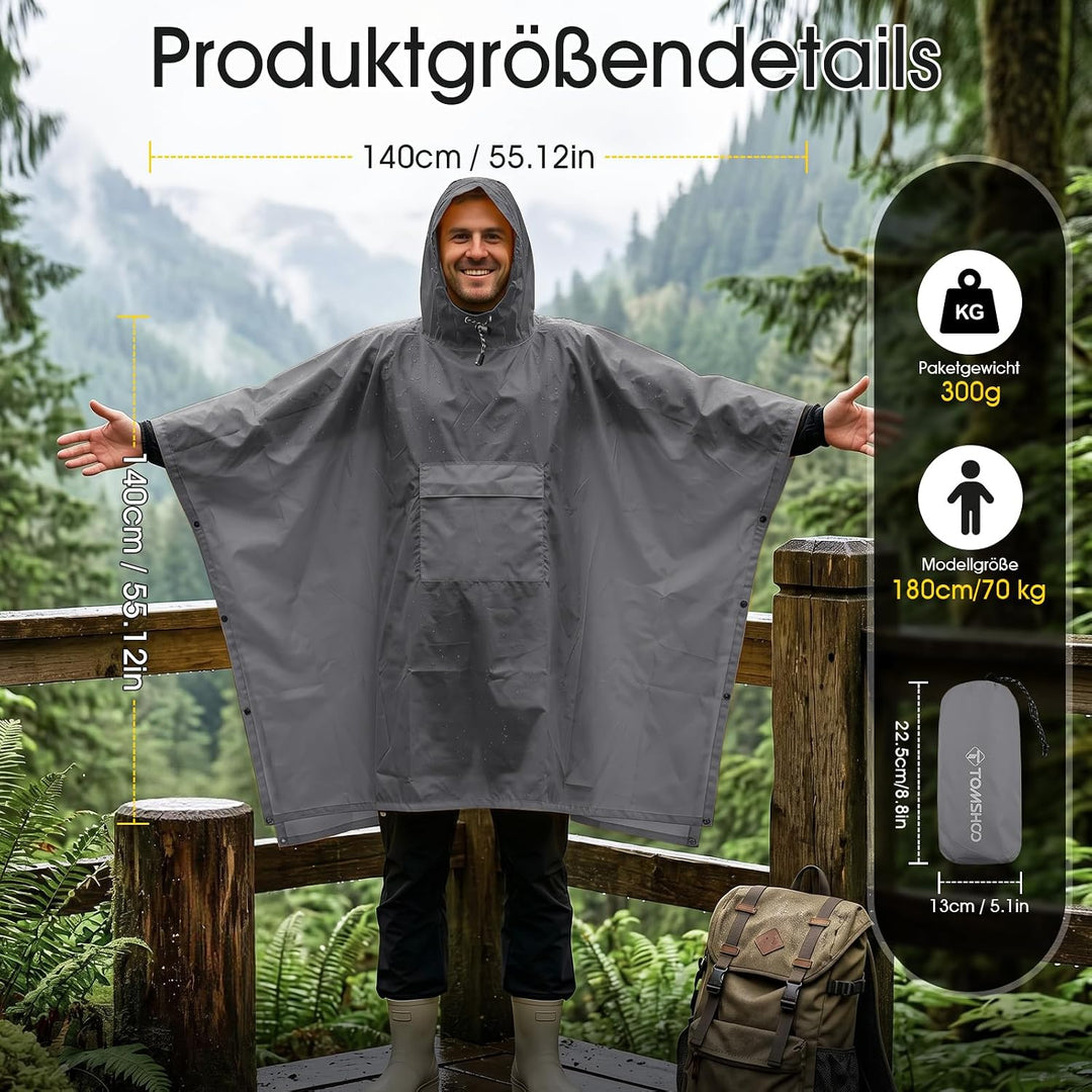 TOMSHOO Regenponcho Regenjacke Unisex, 3 in 1 Mehrzweck Regenmantel Camping Zelt und Decke mit Aufbe