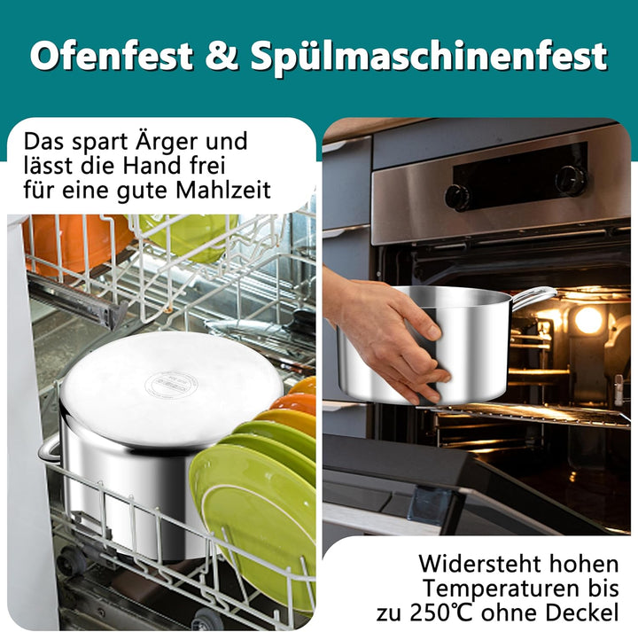 TEAMFAR Kochtopf, 20cm Topf Induktion aus 3-Lagen Edeastahl, 3,3L Nudeltopf Fleischtopf mit Glasdeck