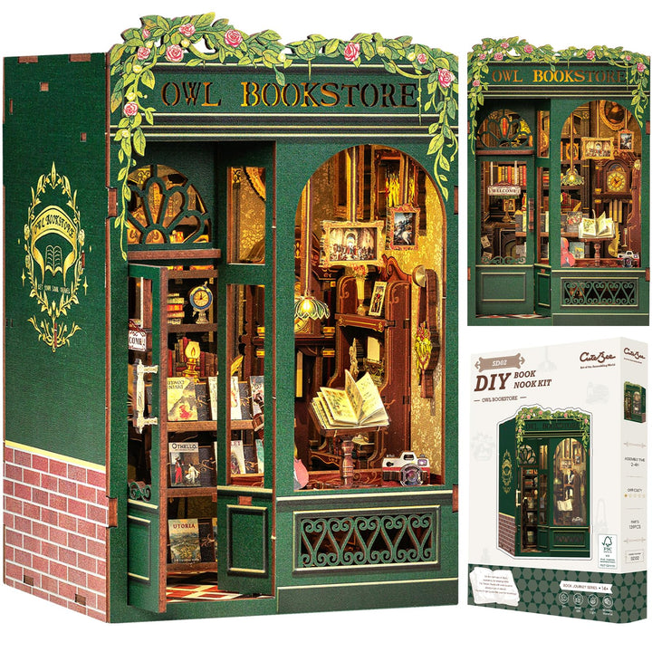 CUTEBEE Book Nook Kit - DIY Miniature House,Puppenhaus Miniatur Haus Selber Baue Bausatz mit Staubsc