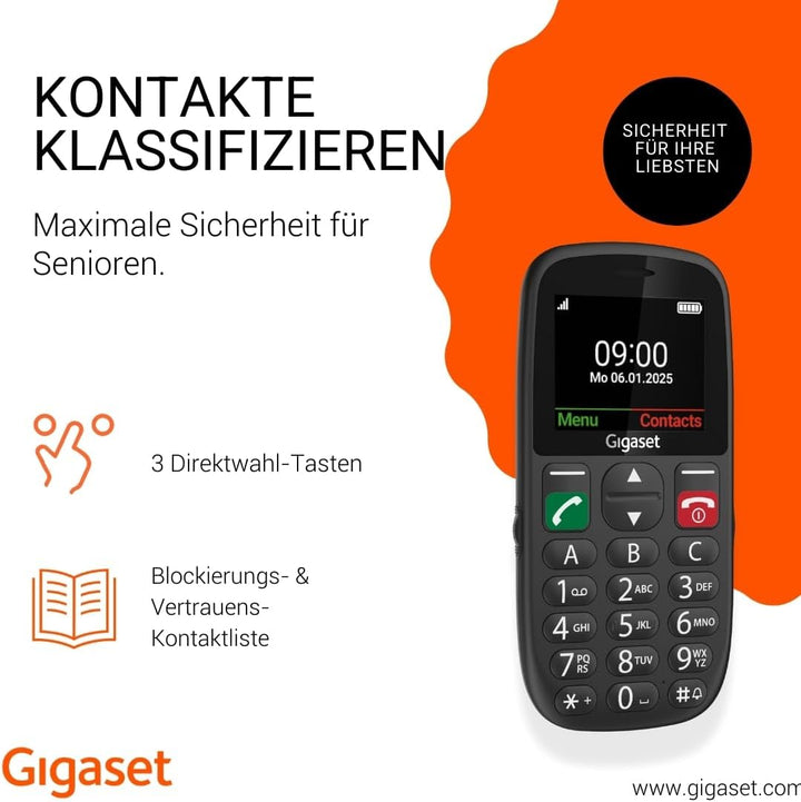 Gigaset GL395 Mobiltelefon – einfache Bedienung für Senioren, grosse Tasten & SOS-Notruftaste – Stau