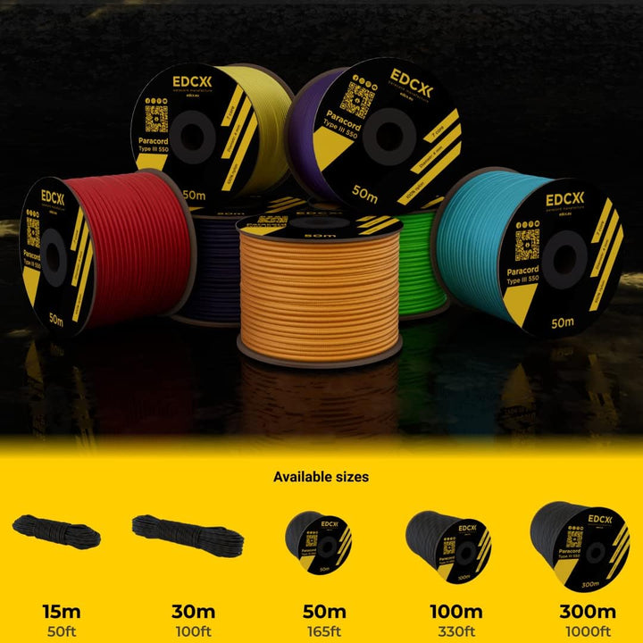 EdcX Paracord 4 mm, 20+ Militärfarben (15 m, 30 m, 50 m, 100 m, 300 m) | Ideal zum Basteln, Camping,