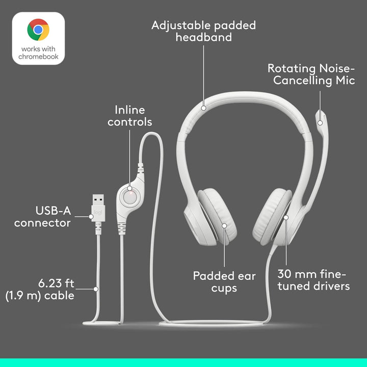 Logitech H390 Kabelgebundenes Headset für PC/Laptop, Stereo-Kopfhörer mit Mikrofon mit Geräuschunter