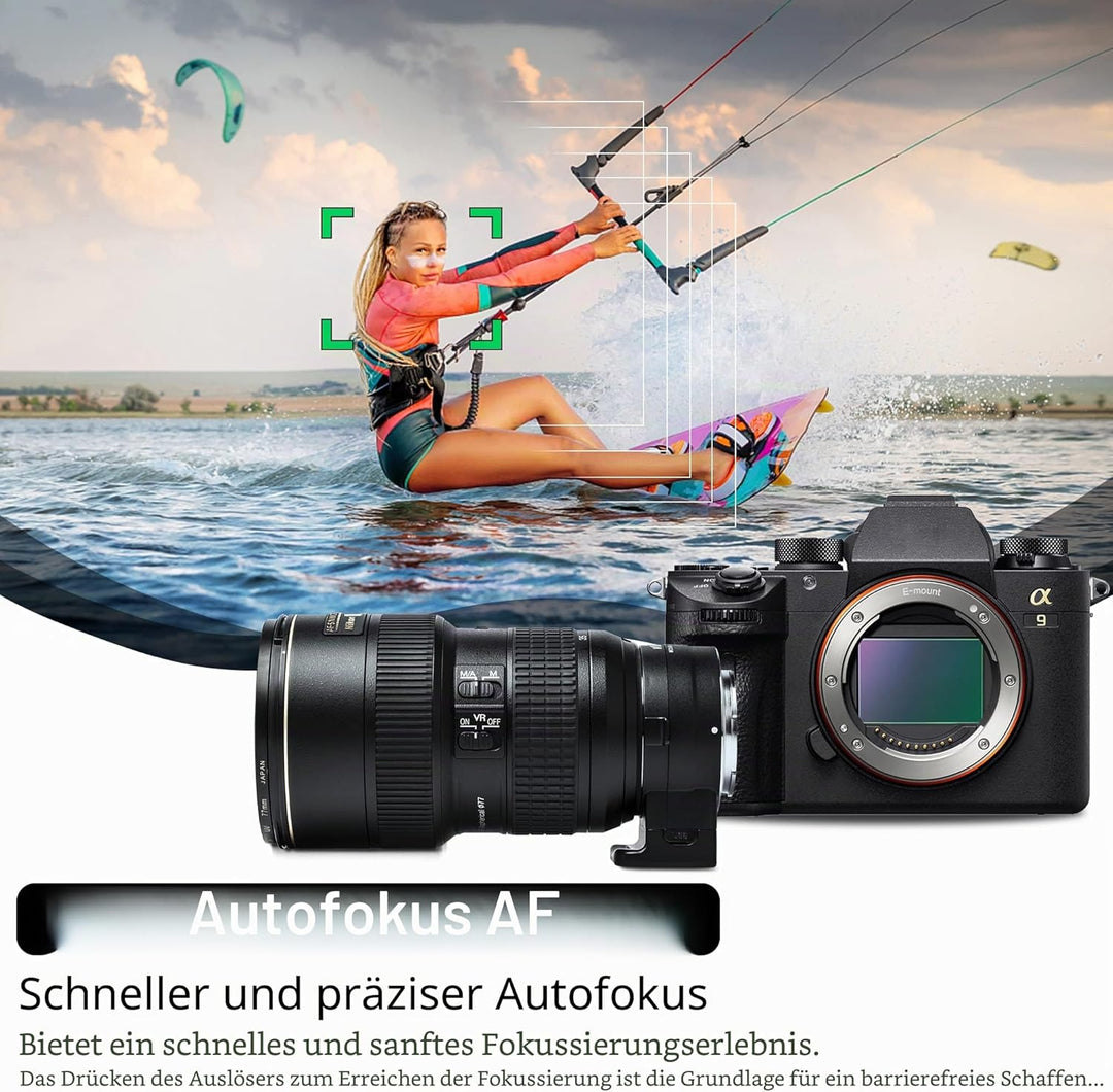 VILTROX NF-E1 Autofokus Objektivadapter,Objektiv Adapter Ring für Nikon F Bajonett Objektiv auf Sony