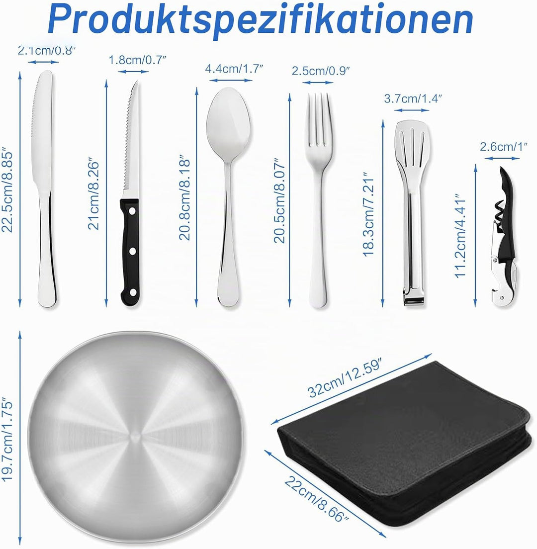 Cynrikah Camping Geschirr Set 4 Personen, Camping Besteck Set Edelstahl Camping-geschirr 20PCS Campi