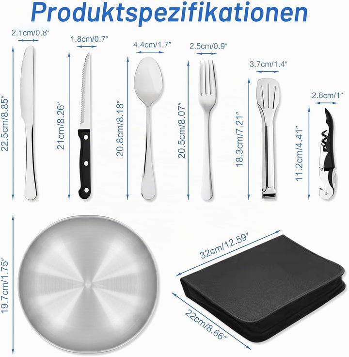 Cynrikah Camping Geschirr Set 4 Personen, Camping Besteck Set Edelstahl Camping-geschirr 20PCS Campi