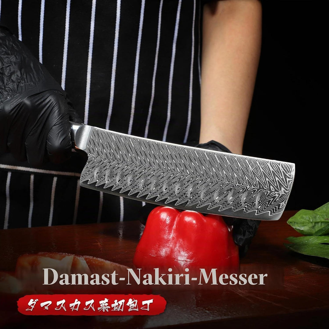 Dragon Creek Nakiri Messer 18,5cm Damaststahl | Gemüsemesser mit ergonomischem Griff, geeignet für G