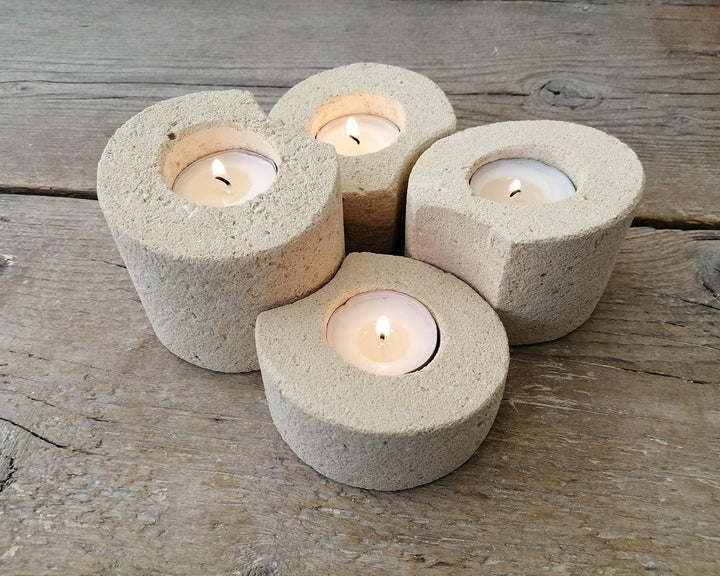 Teelichthalter Set mit 4 modernen Designs für Gastgeschenke oder Dekorationen. Handarbeit.