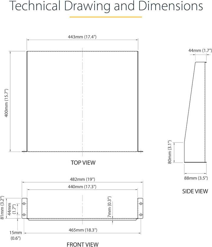 StarTech.com 2HE 19 Zoll Fachboden für Netzwerkschrank - Freitragendes Serverschrank boden/rack abla