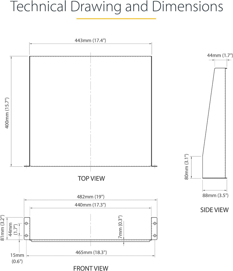 StarTech.com 2HE 19 Zoll Fachboden für Netzwerkschrank - Freitragendes Serverschrank boden/rack abla