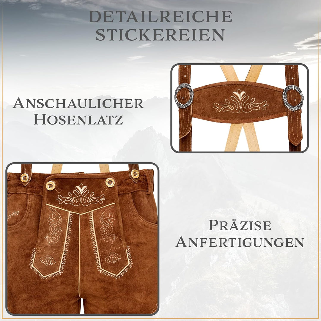 STEIGENHÖFER Lederhose Herren Tracht kurz - Anton - Trachtenhose mit Trägern - 100% Rindsleder - Tra