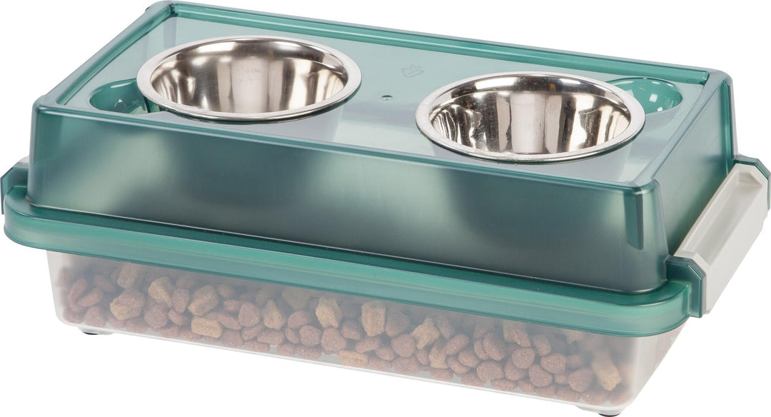 Iris Ohyama, Erhöhtes Futterstation mit Kunststoff-Box, 5L, Grün, Erhöhte Futterstation für Hunde, K