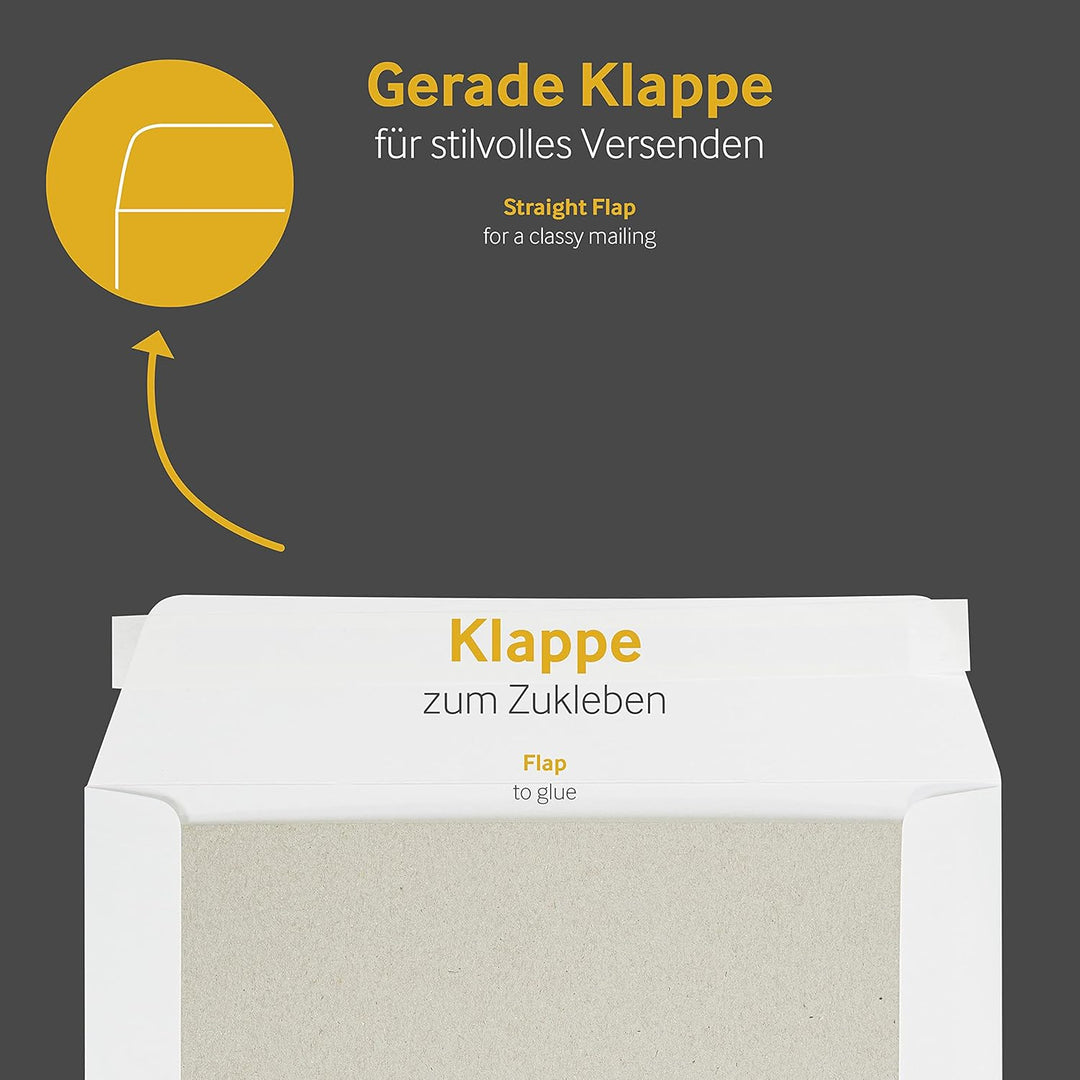 Papprückwandtaschen, Versandtaschen, C4, 229 x 324 mm, weiss, 100 Stück, ohne Fenster, Haftklebung m